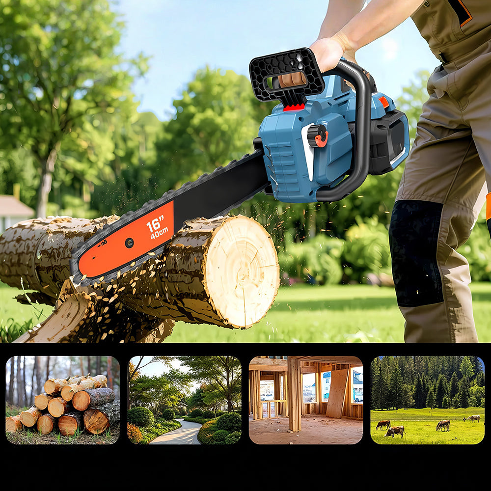 60V Cordless Chainsaw 16-Inch, Brushless Motor, 4Ah Battery & Charger